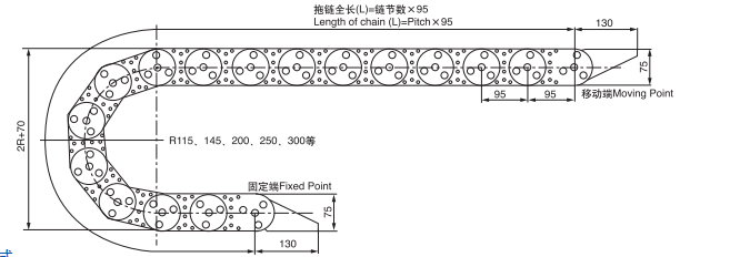 2TL95 steel towline installation dimension drawing.